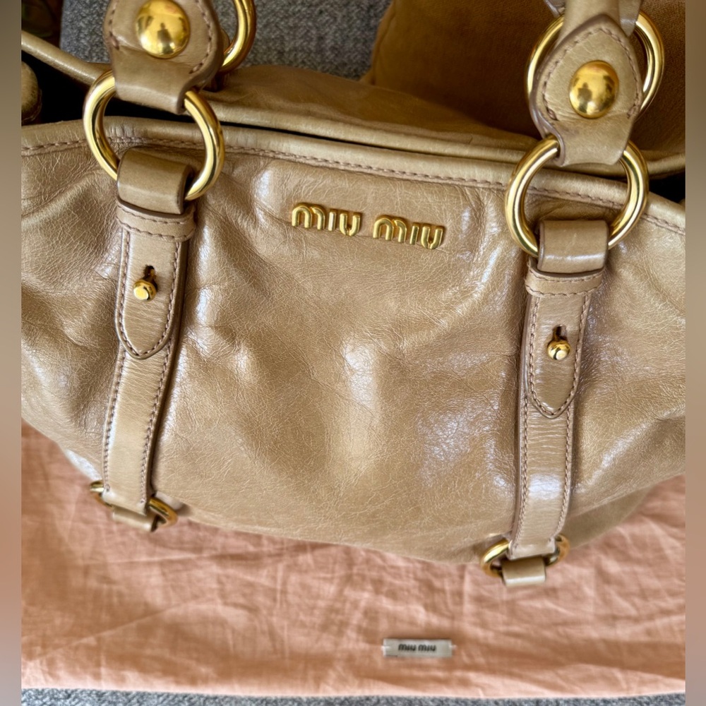 Miu Miu Vitello Lux Tan Leather Satchel with Gold Hardware - Picture 16 of 17